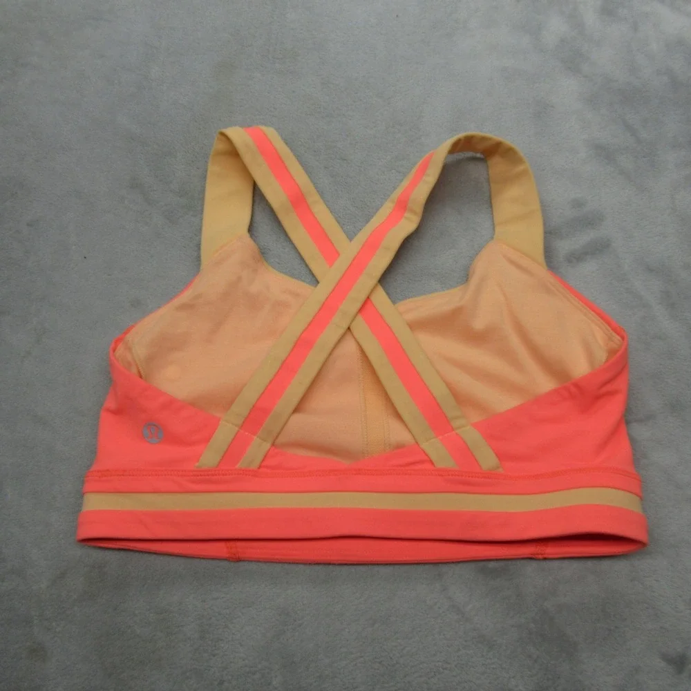 Lululemon Sports Bra Womens 6 Neon‎ Salmon Criss Cross Back Removable Pads Yoga